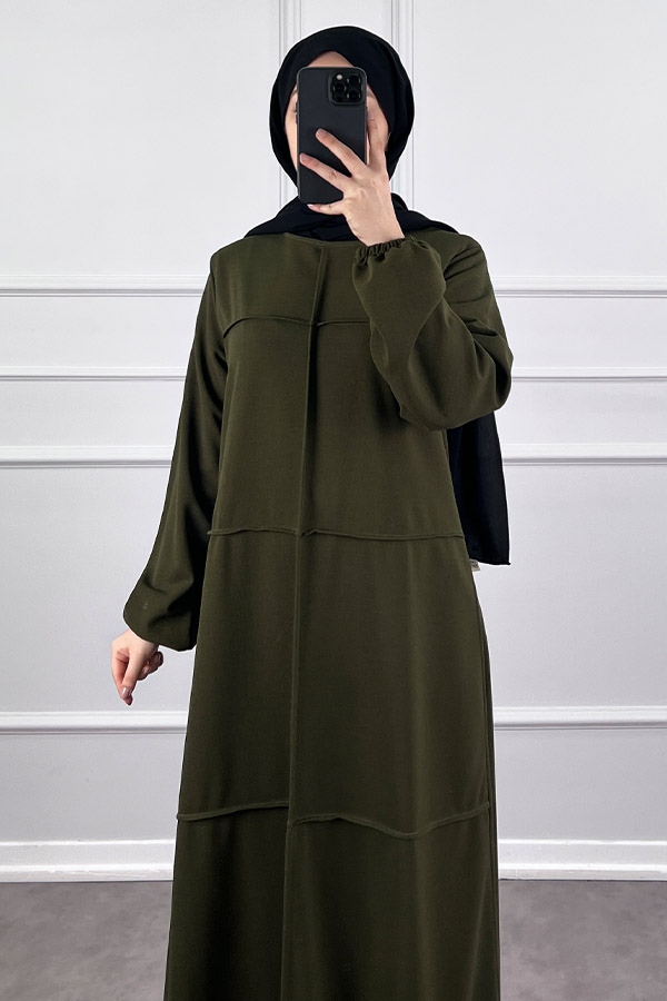 Burgu Kumaş Elbise - Haki