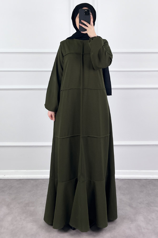 Burgu Kumaş Elbise - Haki