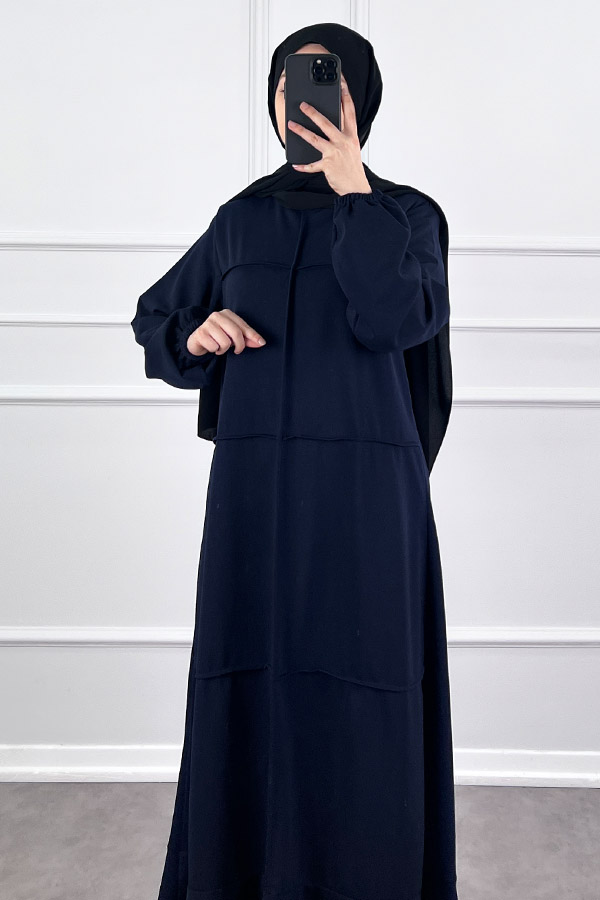 Burgu Kumaş Elbise - Lacivert