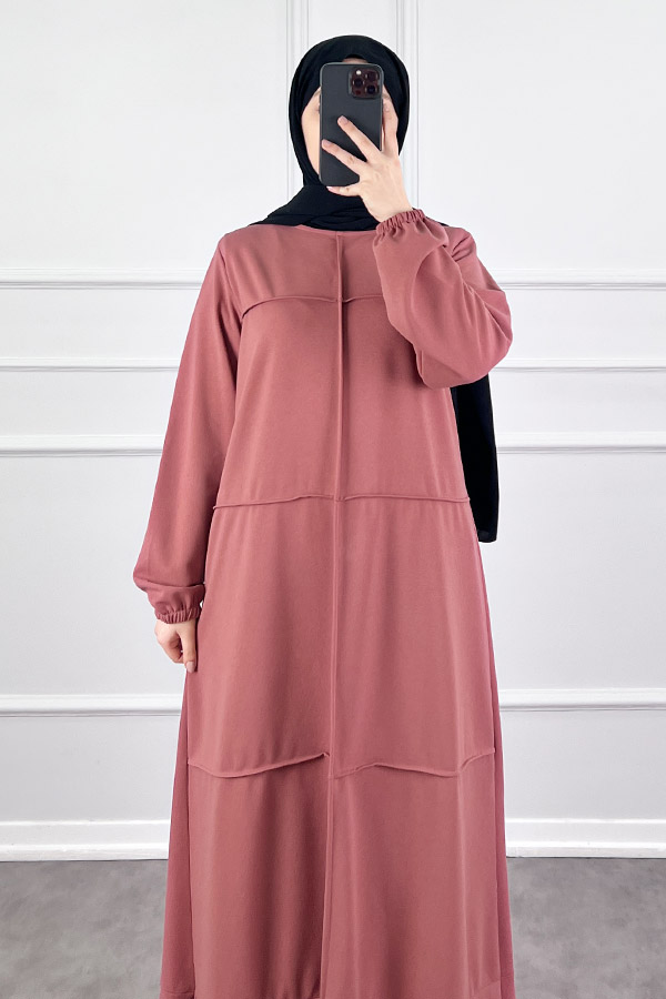 Burgu Kumaş Elbise - Pudra
