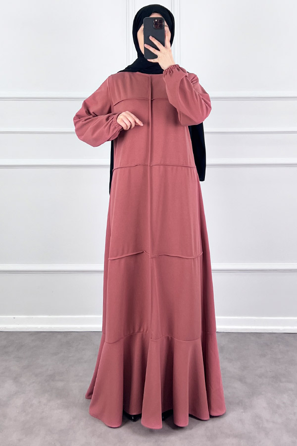 Burgu Kumaş Elbise - Pudra