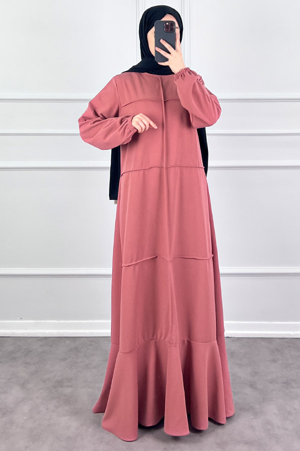 Burgu Kumaş Elbise - Pudra