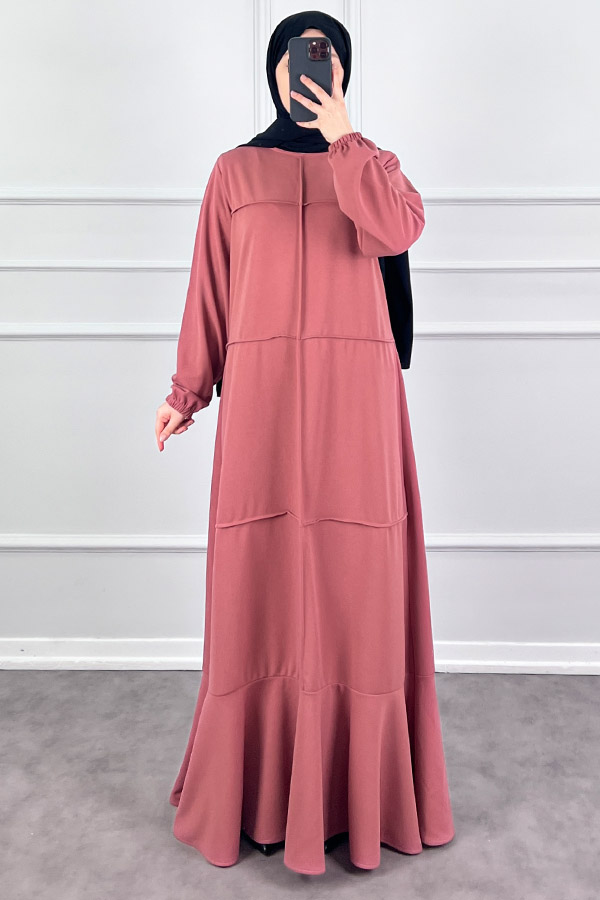 Burgu Kumaş Elbise - Pudra