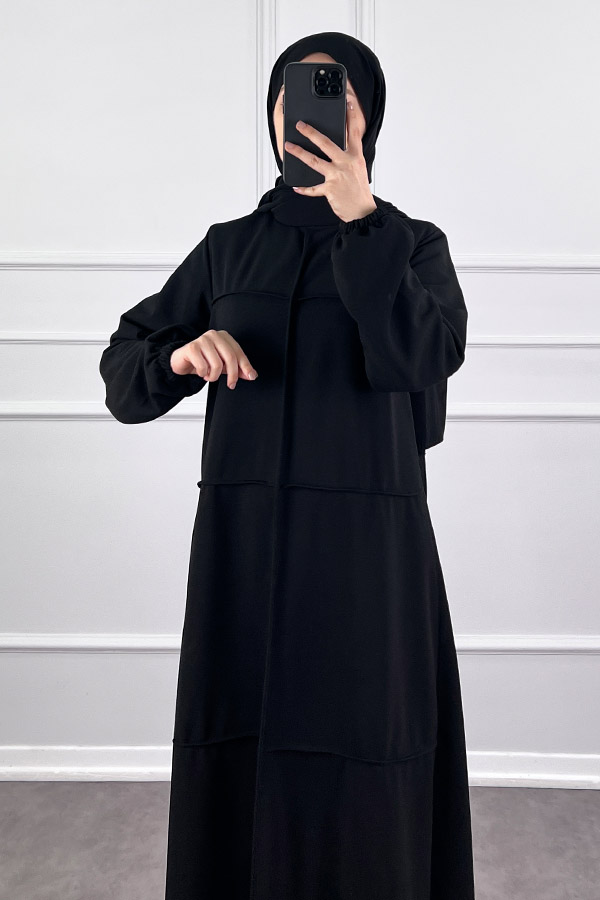 Burgu Kumaş Elbise - Siyah