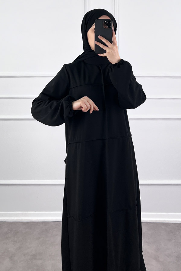 Burgu Kumaş Elbise - Siyah