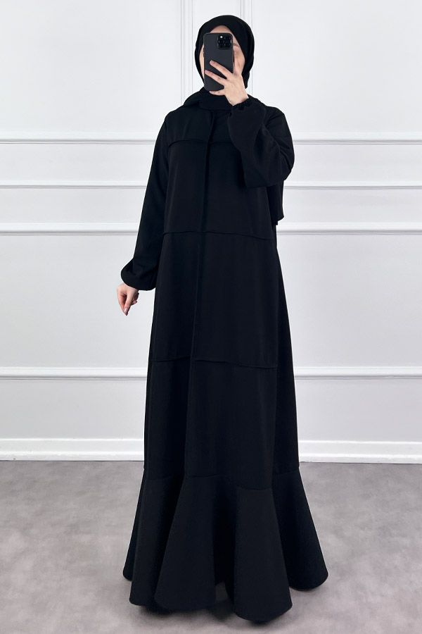 Burgu Kumaş Elbise - Siyah