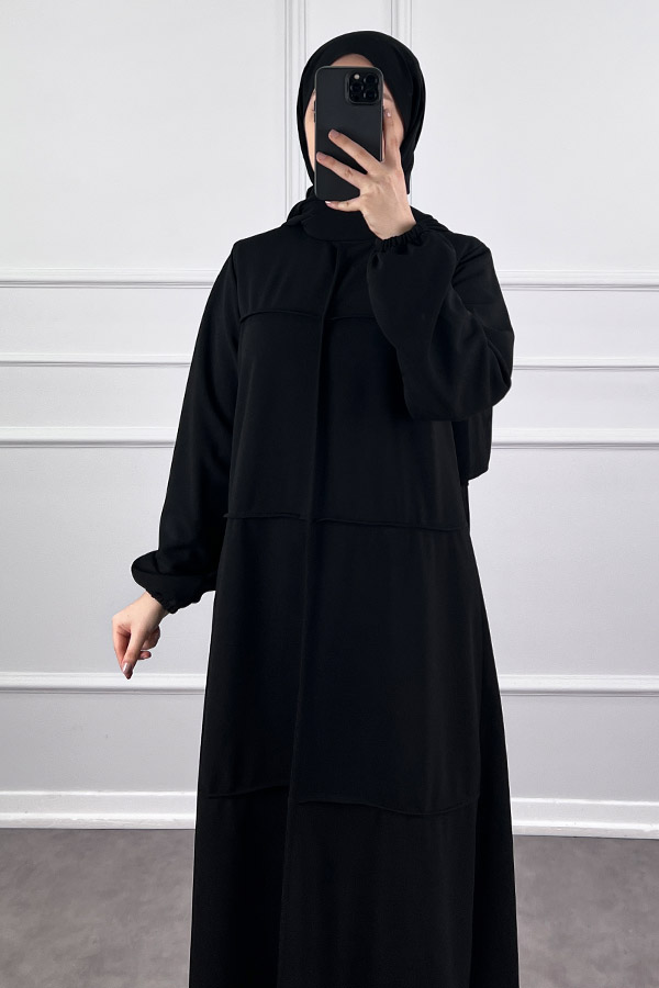 Burgu Kumaş Elbise - Siyah