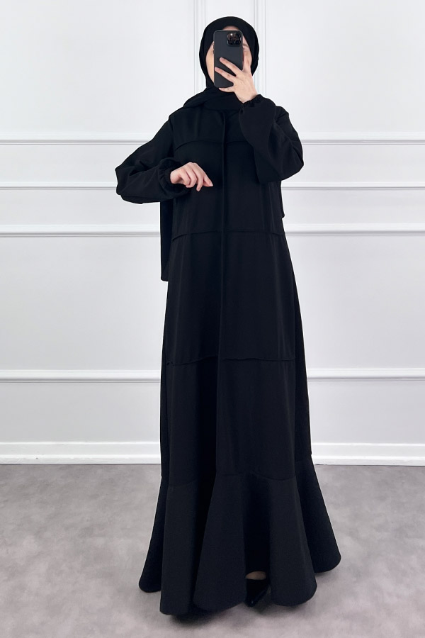 Burgu Kumaş Elbise - Siyah