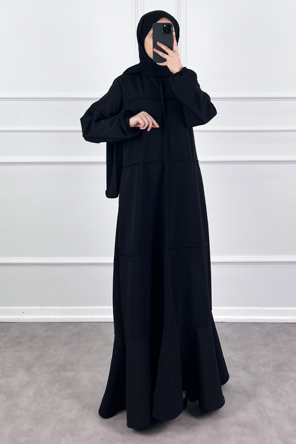 Burgu Kumaş Elbise - Siyah