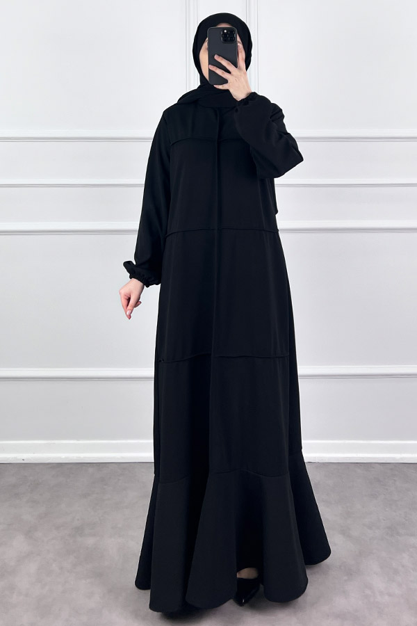 Burgu Kumaş Elbise - Siyah