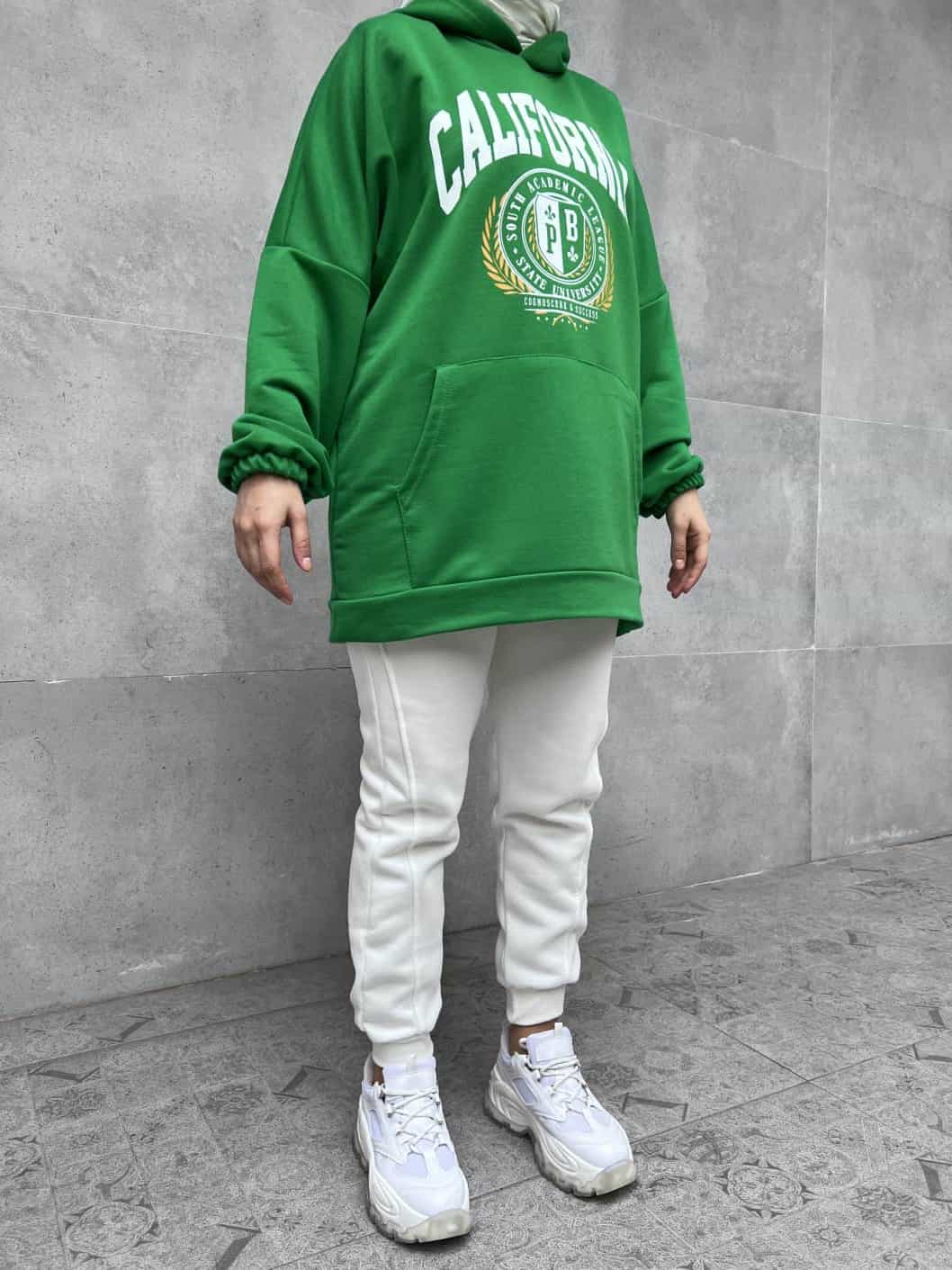 California Baskılı Kapüşonlu Sweatshirt - Yeşil