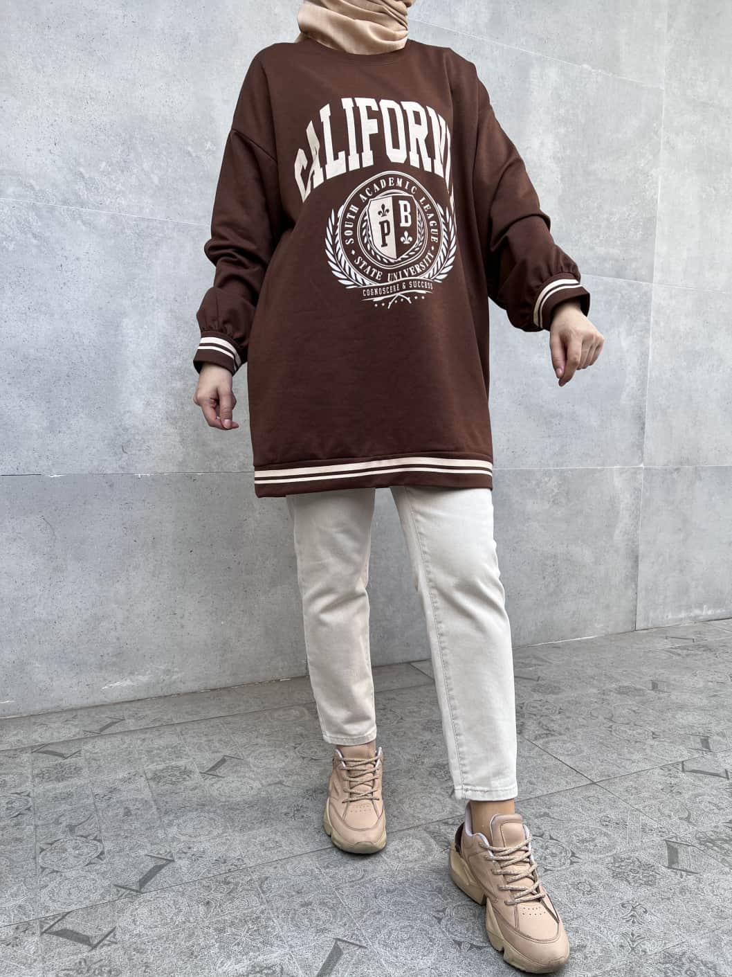 California Baskılı Sweatshirt - Kahverengi