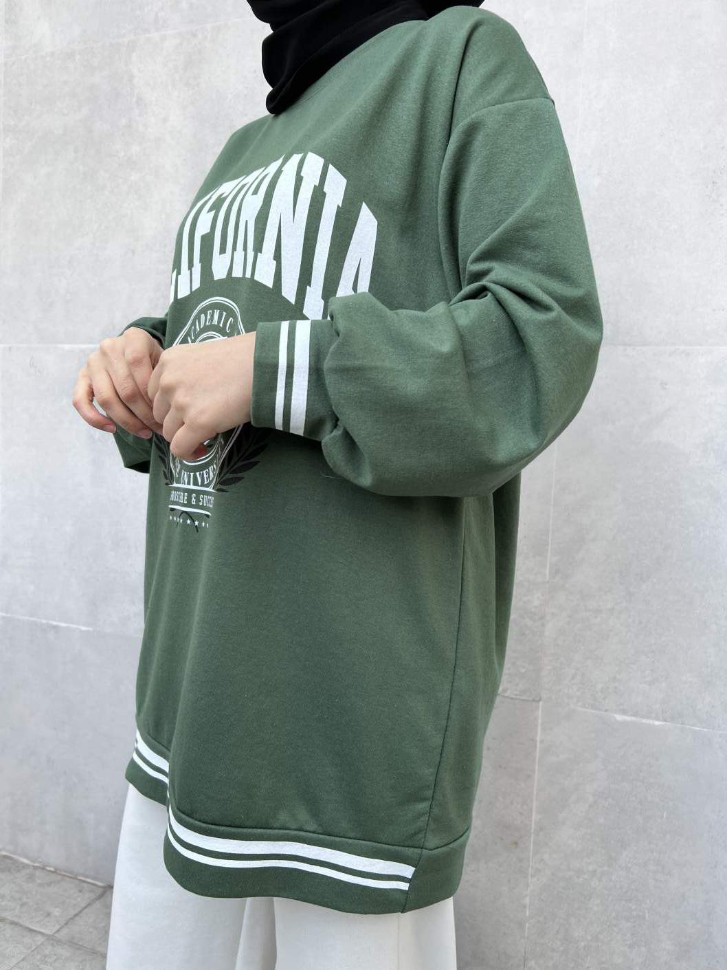 California Baskılı Sweatshirt - Yeşil