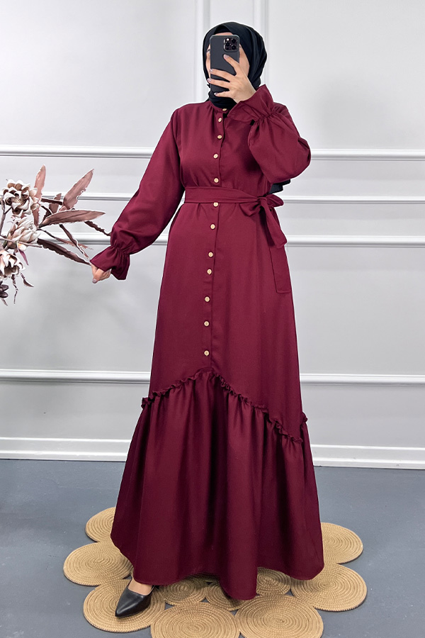 Çapraz Detaylı Elbise - Bordo