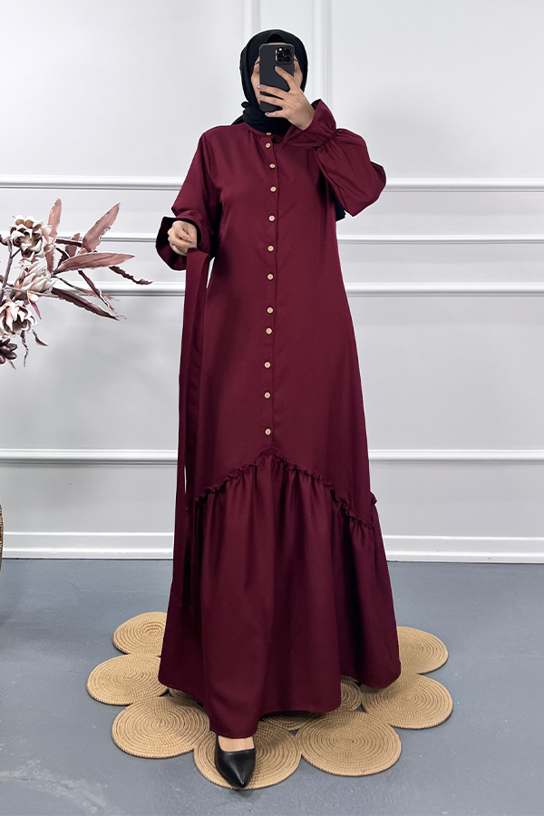 Çapraz Detaylı Elbise - Bordo