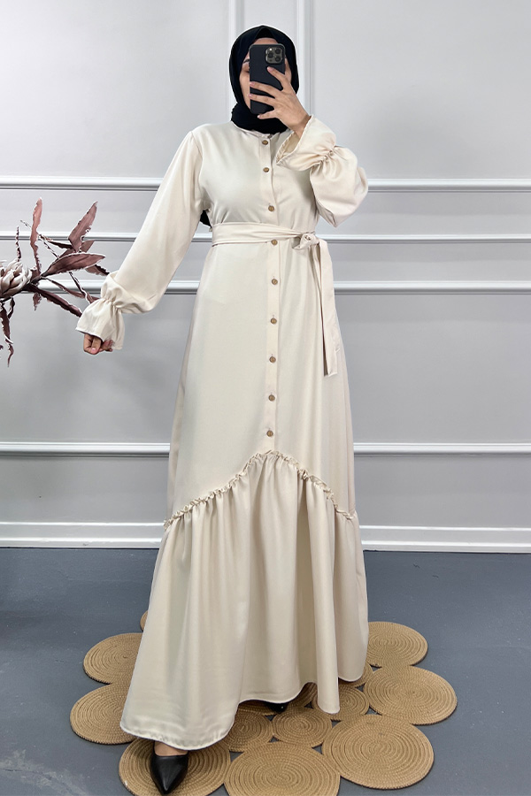 Çapraz Detaylı Elbise - Krem