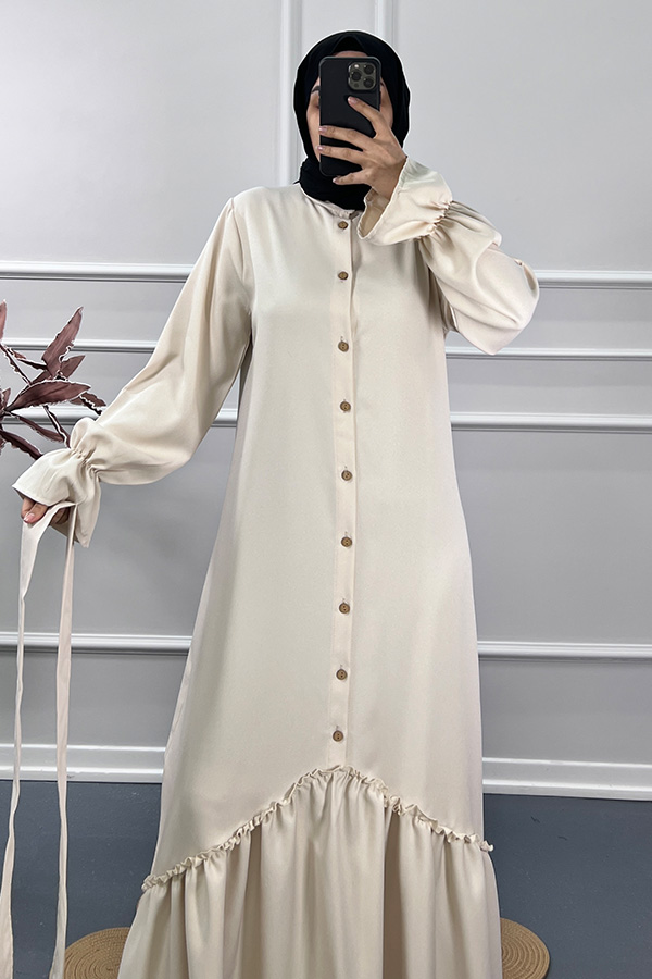 Çapraz Detaylı Elbise - Krem