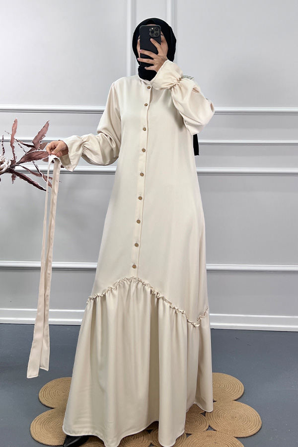 Çapraz Detaylı Elbise - Krem