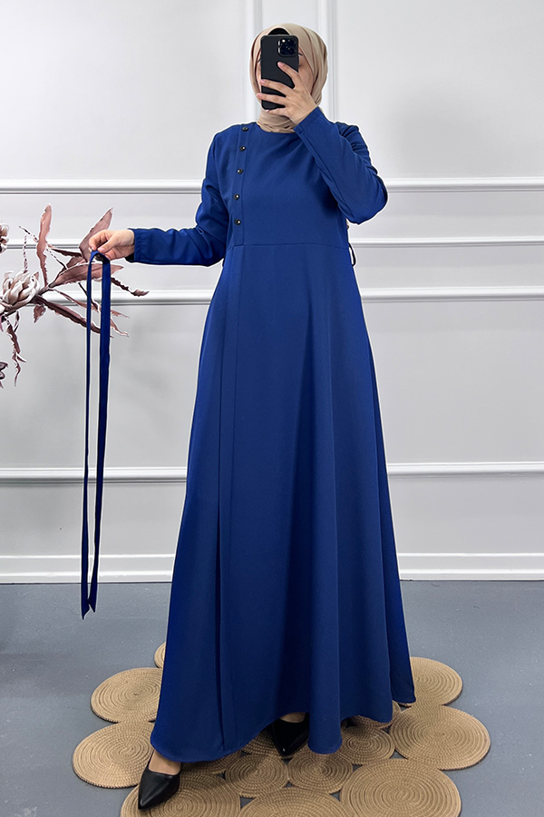 Çapraz Düğme Elbise - Mavi