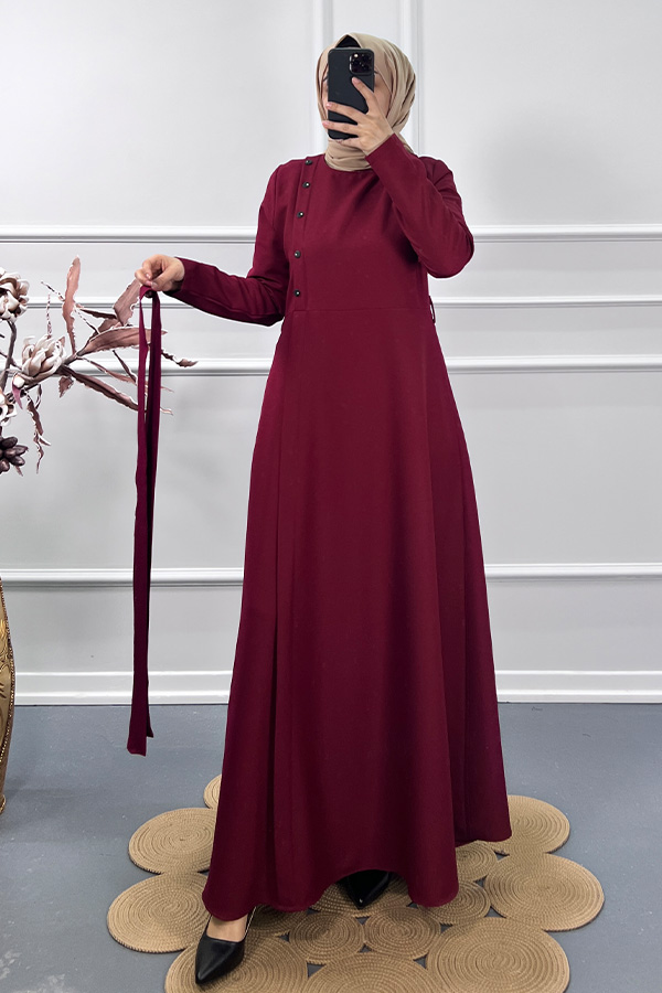 Çapraz Düğme Elbise - Bordo