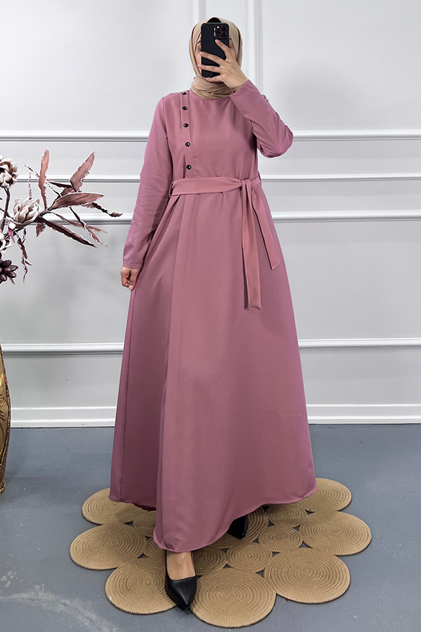 Çapraz Düğme Elbise - Pembe