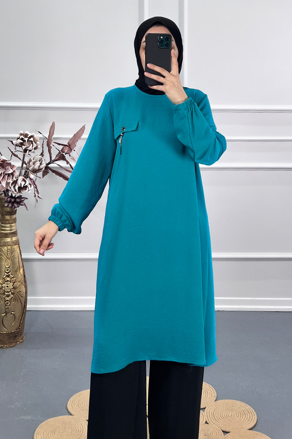 Cep Detaylı Tunik - Mavi