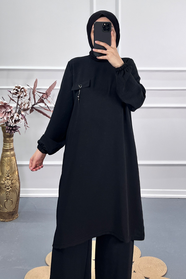 Cep Detaylı Tunik - Siyah