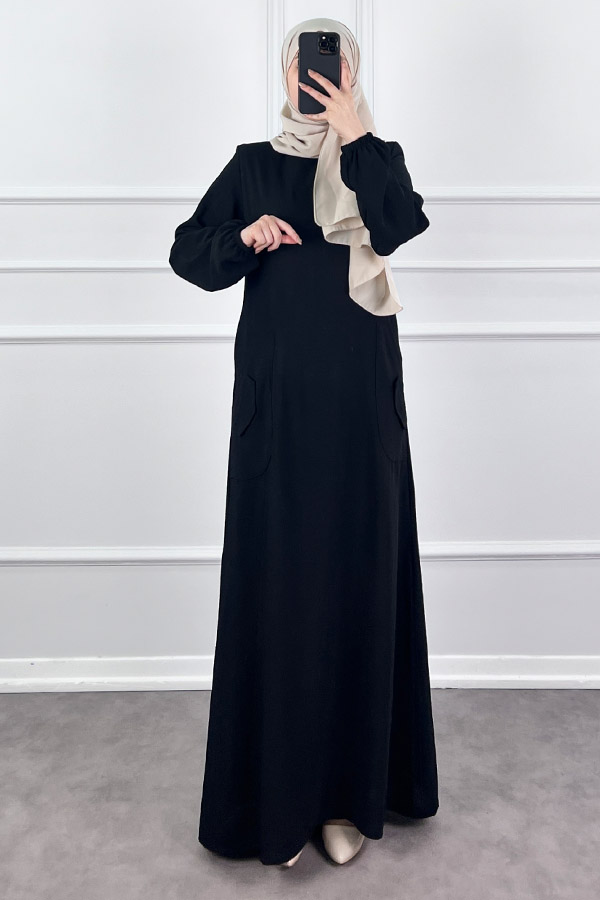 Cepli Ayrobin Elbise - Siyah