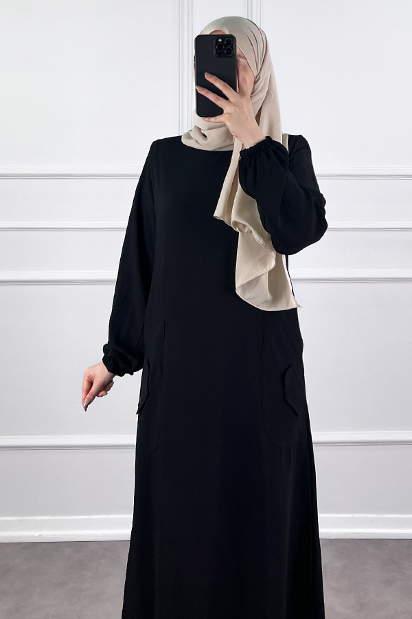 Cepli Ayrobin Elbise - Siyah