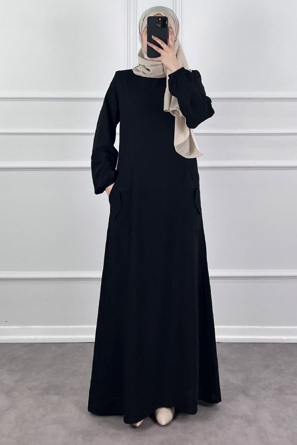 Cepli Ayrobin Elbise - Siyah