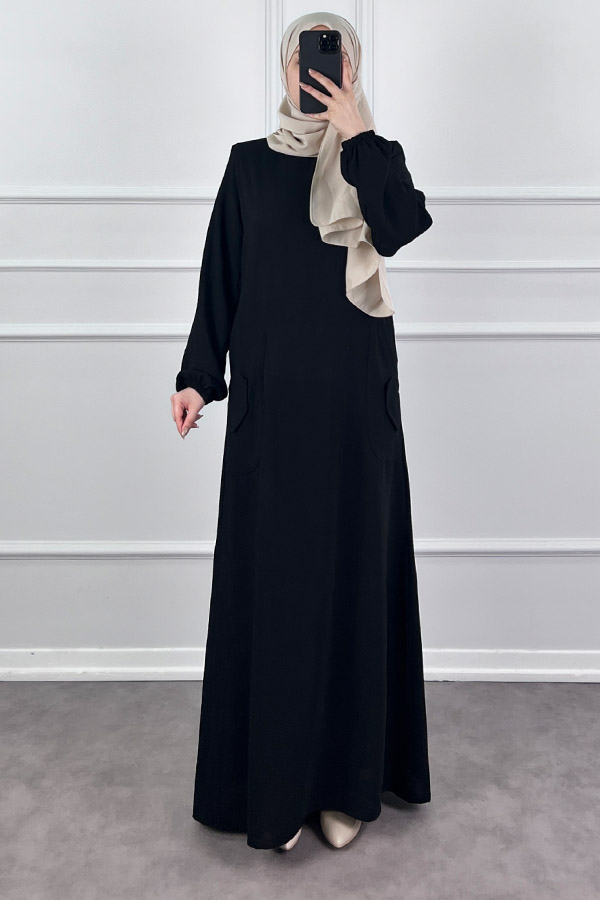 Cepli Ayrobin Elbise - Siyah