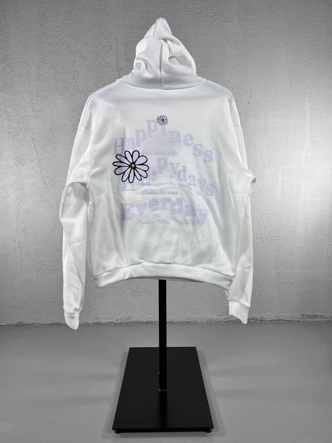 Çiçek Baskılı Kapüşonlu Sweat - Beyaz