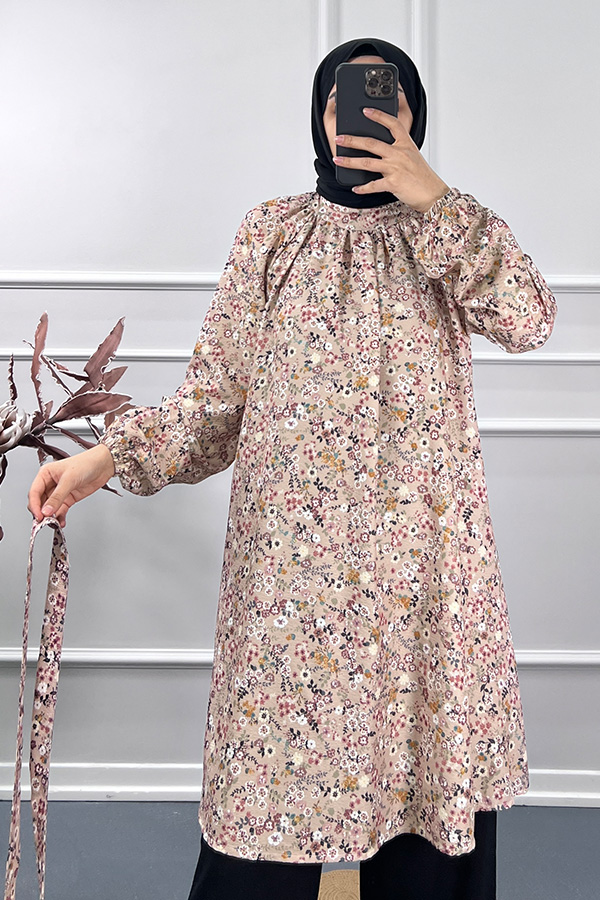 Çiçek Desenli İkili Takım - Krem