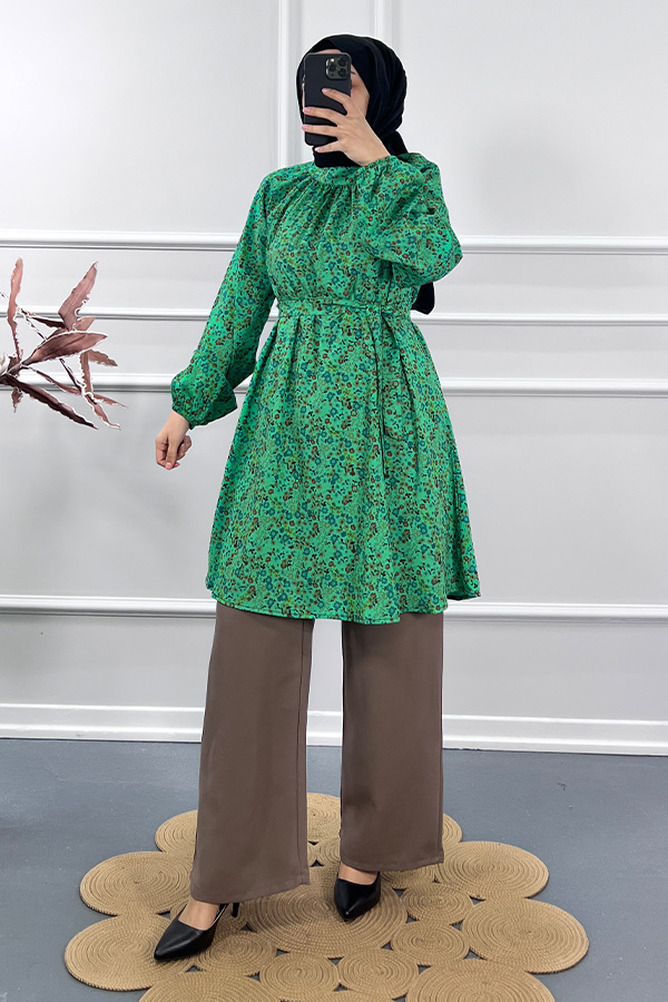 Çiçek Desenli İkili Takım - Yeşil