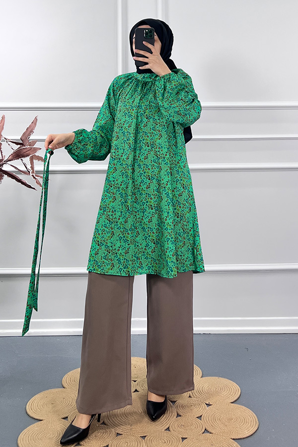 Çiçek Desenli İkili Takım - Yeşil