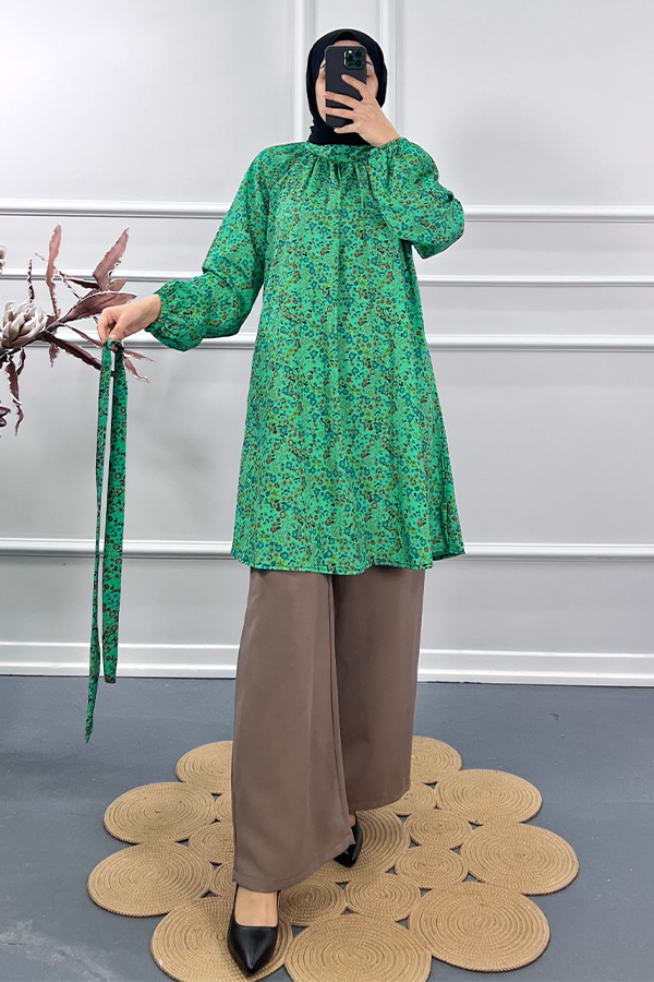 Çiçek Desenli İkili Takım - Yeşil