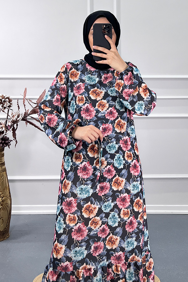 Çİçekli Elbise - Mavi