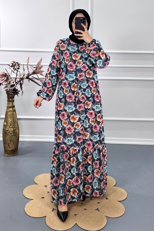 Çİçekli Elbise - Mavi