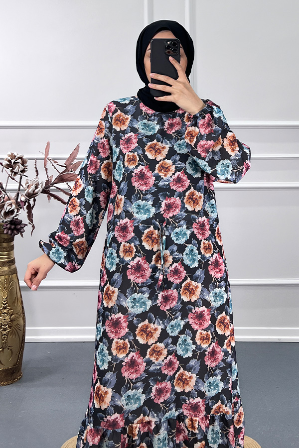 Çİçekli Elbise - Mavi