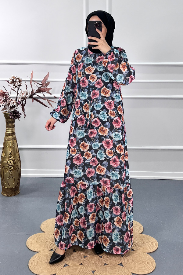 Çİçekli Elbise - Mavi