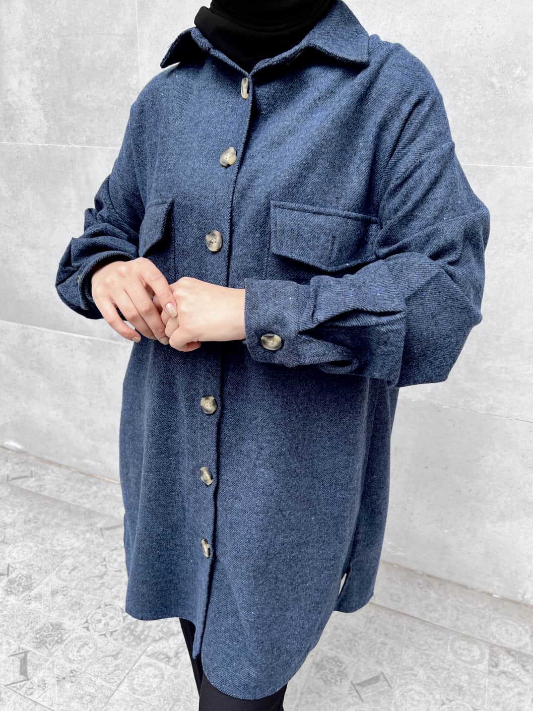 Çift Cepli Salaş Ekose Kaşe Gömlek - Lacivert