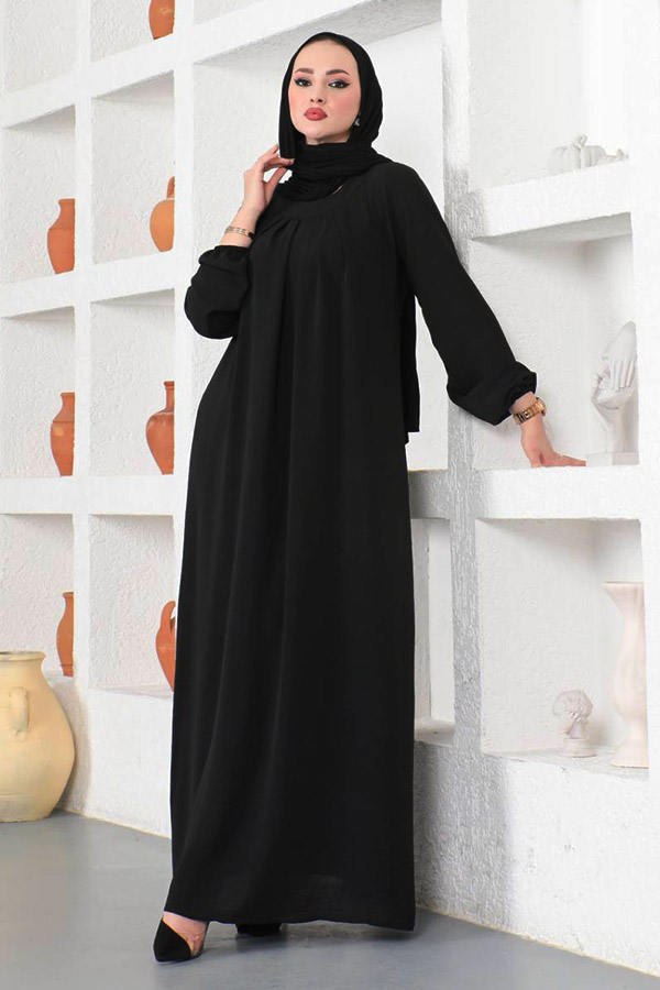 Çımalı Ferace Elbise - Siyah