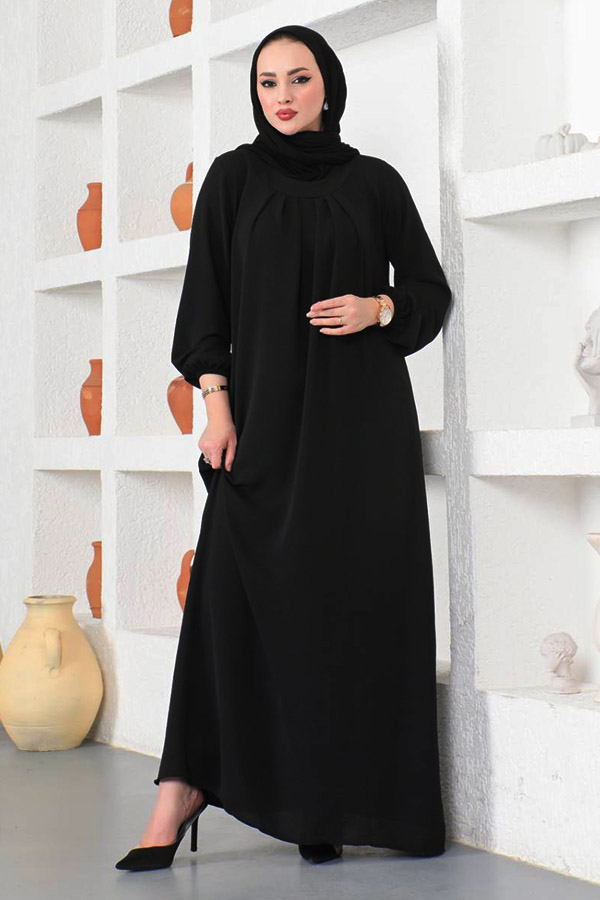 Çımalı Ferace Elbise - Siyah