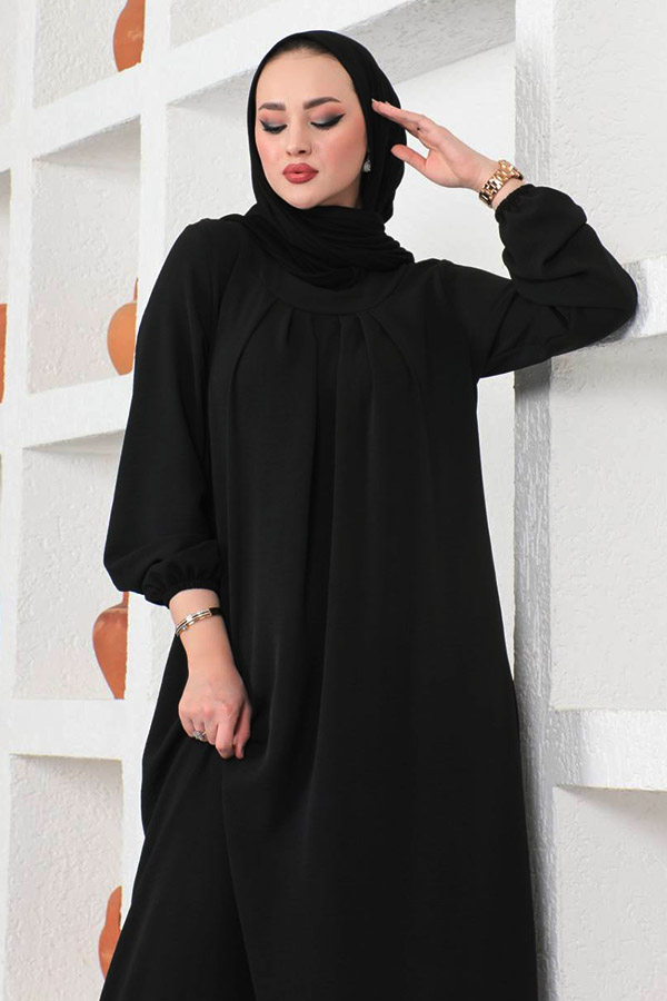 Çımalı Ferace Elbise - Siyah