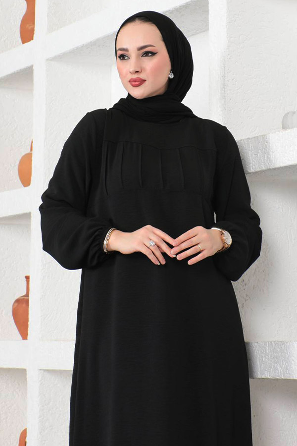 Çımalı Roba Detaylı Ferace Elbise - Siyah Çımalı Roba Detaylı Ferace Elbise - Siyah