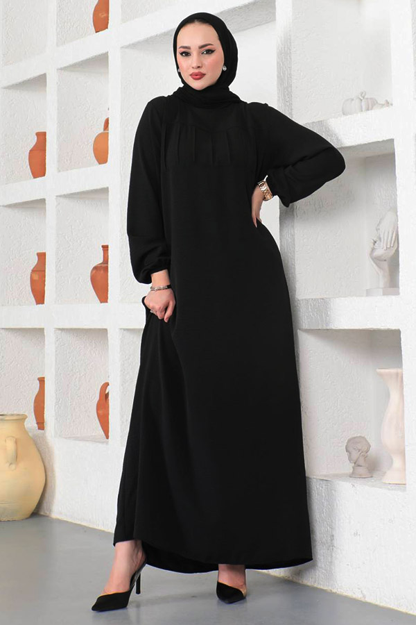Çımalı Roba Detaylı Ferace Elbise - Siyah Çımalı Roba Detaylı Ferace Elbise - Siyah