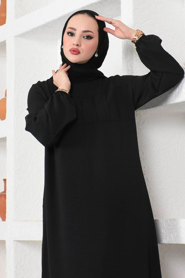 Çımalı Roba Detaylı Ferace Elbise - Siyah Çımalı Roba Detaylı Ferace Elbise - Siyah