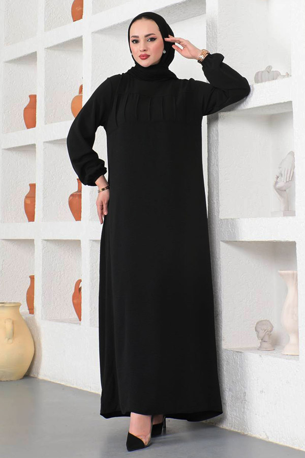 Çımalı Roba Detaylı Ferace Elbise - Siyah Çımalı Roba Detaylı Ferace Elbise - Siyah