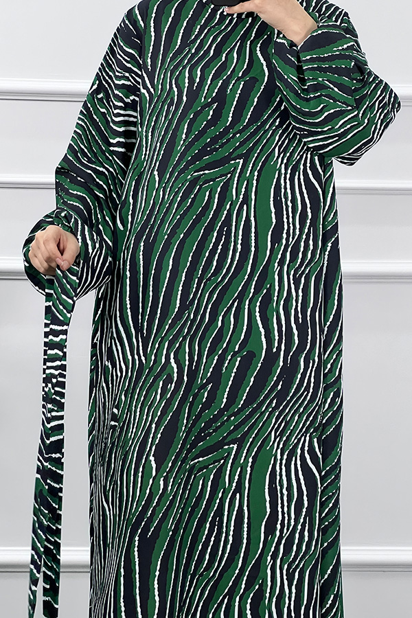 Çizgi Desenli Elbise - Yeşil