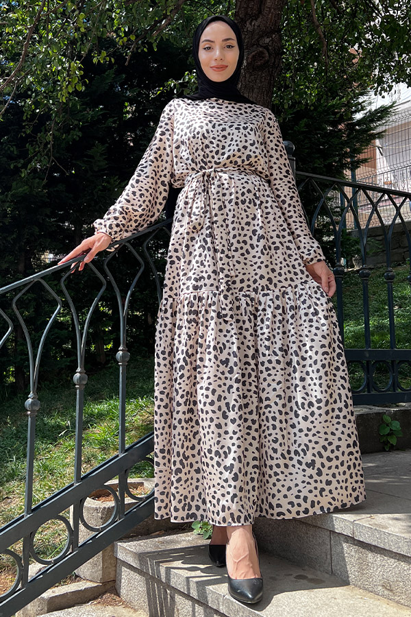 Damra Fırfırlı Saten Elbise - Krem